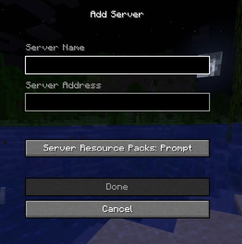The add server menu