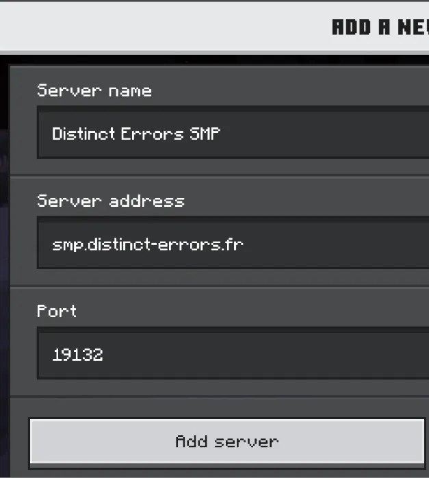The add server menu